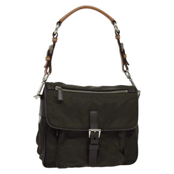 PRADA Shoulder Bag Nylon Khaki Silver - Picture 1 of 13